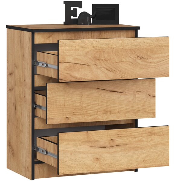 Ak furniture Komoda Kuba 60 cm se 3 zásuvkami dub craft zlatý