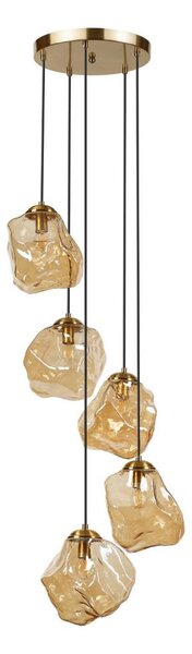 Lustr na lanku CRISTAL 5xE14/15W/230V mosaz/kouřová béžová