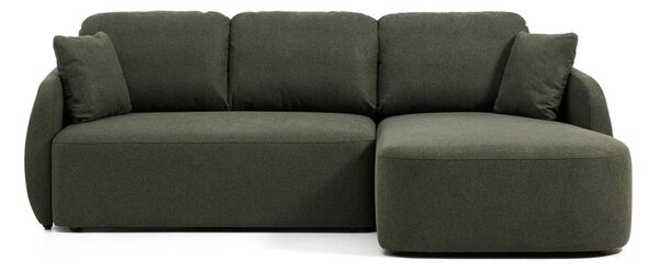 Tmavě zelená žinylková rozkládací rohová pohovka (pravý roh/s lenoškou) Laira – Kave Home