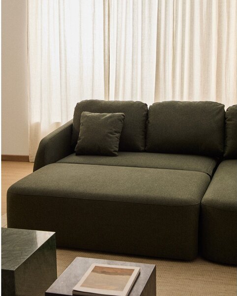 Tmavě zelená žinylková rozkládací rohová pohovka (pravý roh/s lenoškou) Laira – Kave Home