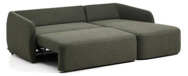 Tmavě zelená žinylková rozkládací rohová pohovka (pravý roh/s lenoškou) Laira – Kave Home