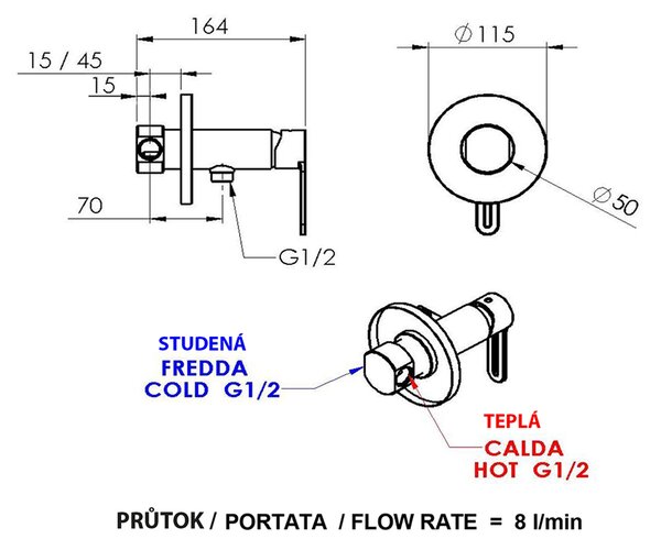 Sapho Sapho, Podomítková baterie s bidetovou sprškou, kulatá, černá matná