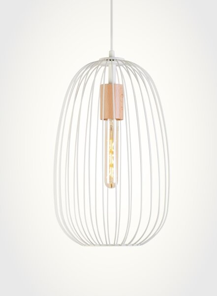 Lustr na lanku OVELLA 1xE27/15W/230V pr. 25 cm krémová/borovice