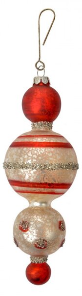 Vánoční skleněná ozdoba červeno-bílá obrácená špička – 6x17 cm