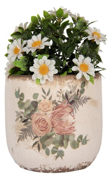Keramický květináč růže a eukalyptus Vintage Rose M – 14x13 cm