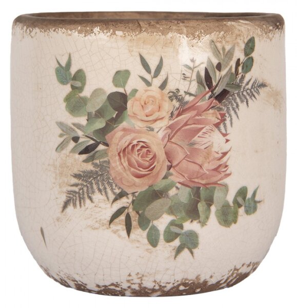 Keramický květináč růže a eukalyptus Vintage Rose M – 14x13 cm