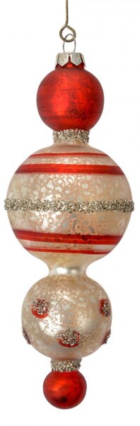 Vánoční skleněná ozdoba červeno-bílá obrácená špička – 6x17 cm