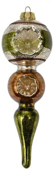 Vánoční skleněná ozdoba zelenohnědá obrácená špička – 6x17 cm