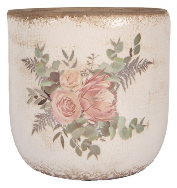 Keramický květináč růže a eukalyptus Vintage Rose L – 18x17 cm