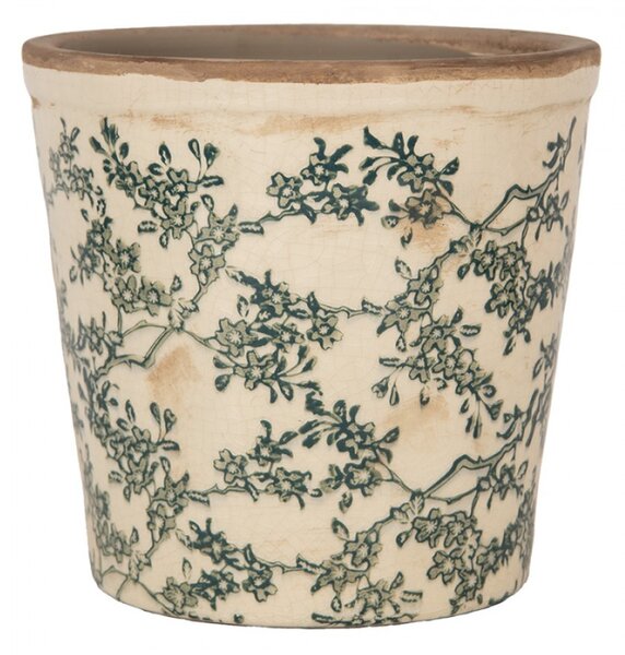 Keramický květináč se zeleným květinovým motivem Emerald Bloom M – 17x16 cm