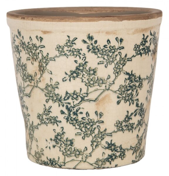 Keramický květináč se zeleným květinovým motivem Emerald Bloom M – 17x16 cm