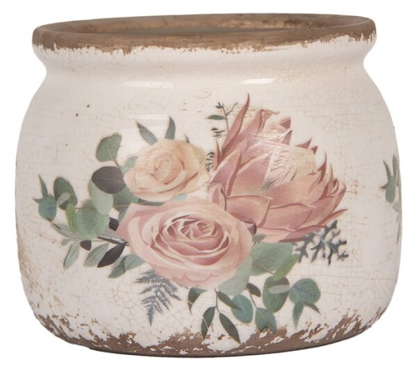 Keramický květináč růže a eukalyptus Vintage Rose S – 12x10 cm