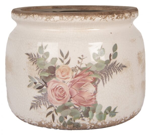 Keramický květináč růže a eukalyptus Vintage Rose L – 20x15 cm
