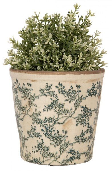 Keramický květináč se zeleným květinovým motivem Emerald Bloom M – 17x16 cm