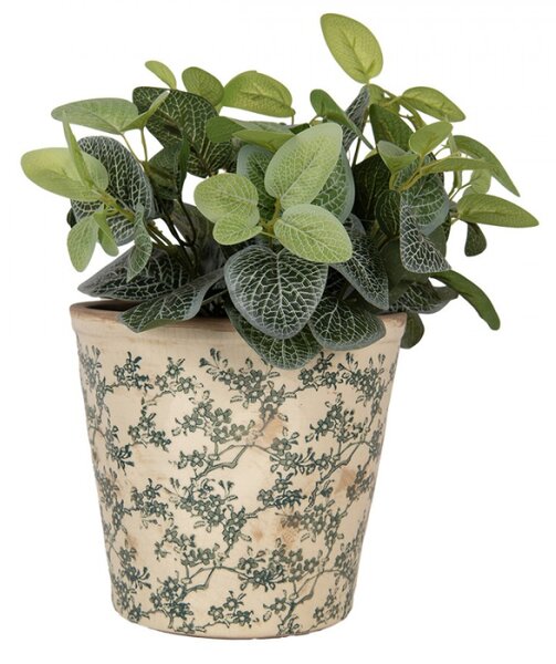 Keramický květináč se zeleným květinovým motivem Emerald Bloom L – 21x20 cm