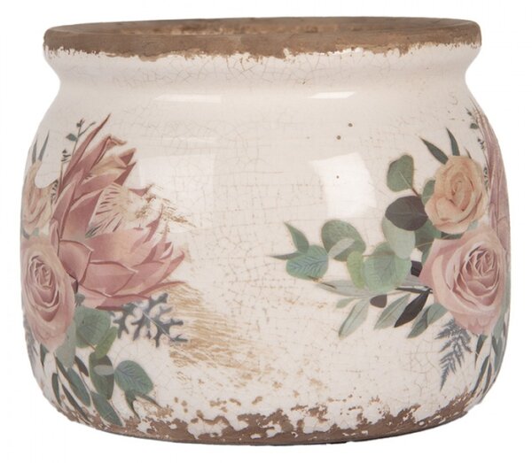 Keramický květináč růže a eukalyptus Vintage Rose S – 12x10 cm