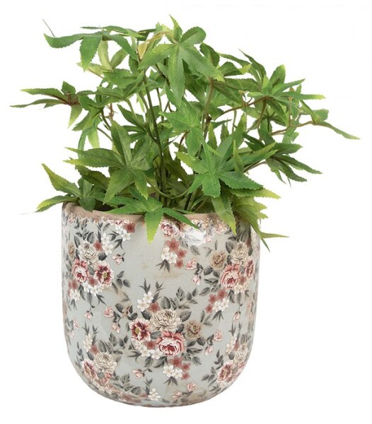 Keramický květináč s šedou glazurou a květy Masselin XL – 19x18 cm
