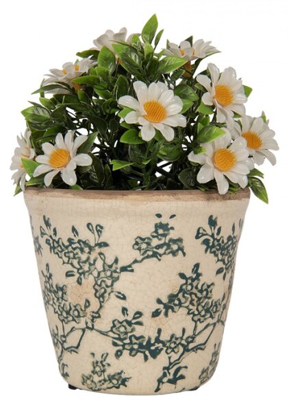 Keramický květináč se zeleným květinovým motivem Emerald Bloom S – 12x11 cm