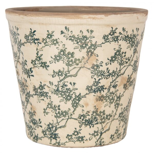 Keramický květináč se zeleným květinovým motivem Emerald Bloom L – 21x20 cm