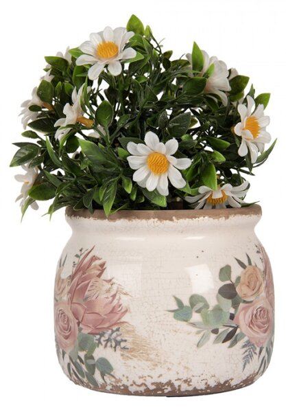 Keramický květináč růže a eukalyptus Vintage Rose S – 12x10 cm