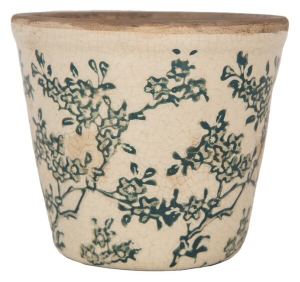 Keramický květináč se zeleným květinovým motivem Emerald Bloom S – 12x11 cm