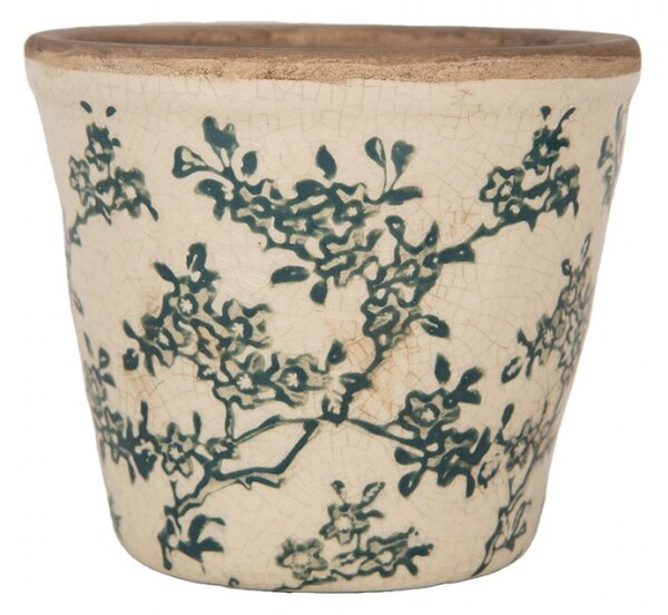 Keramický květináč se zeleným květinovým motivem Emerald Bloom S – 12x11 cm