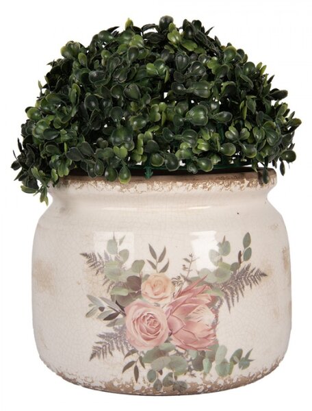 Keramický květináč růže a eukalyptus Vintage Rose L – 20x15 cm