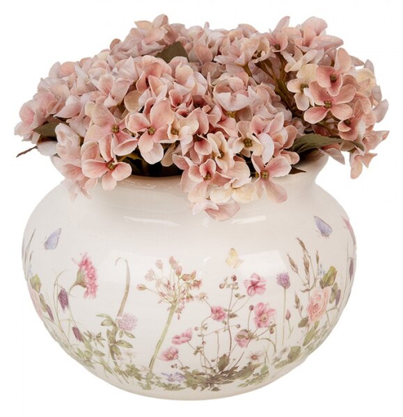 Baňatý keramický květináč s květy a motýlky Flowers of Love L – 23x16 cm