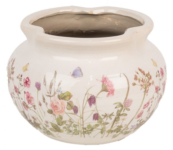 Baňatý keramický květináč s květy a motýlky Flowers of Love L – 23x16 cm