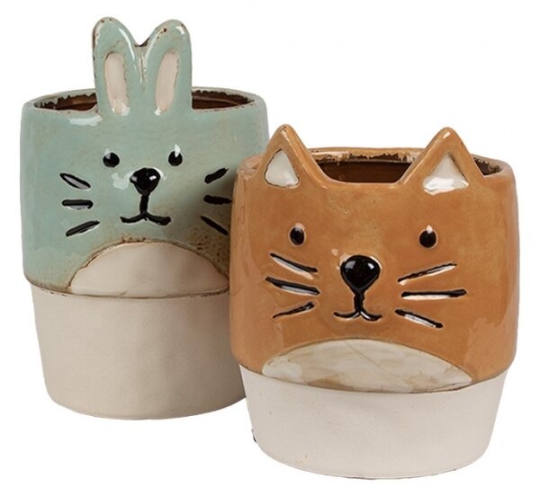 Modrý keramický květináč králíček Zoete Oren – 11x17 cm