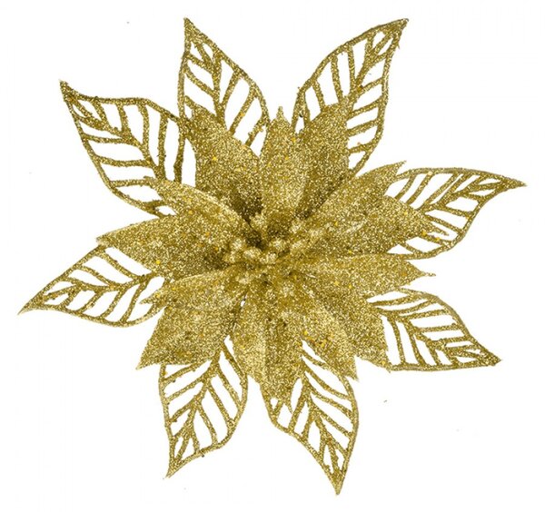 Vánoční ozdoba zlatý třpytivý pryšec (sada 2 ks) – 15 cm