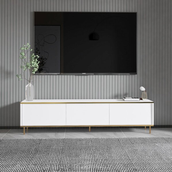 TV stolek/skříňka Mameny 2 (bílá + zlatá). Akce -25%