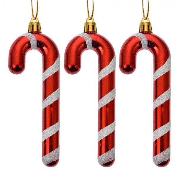 Vánoční závěsná ozdoba červená cukrová hůlka Candy Cane (sada 3 ks) – 4x1x13 cm