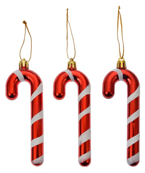 Vánoční závěsná ozdoba červená cukrová hůlka Candy Cane (sada 3 ks) – 4x1x13 cm