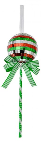Vánoční závěsná ozdoba zeleno-červené lízátko disco koule – 9x25 cm
