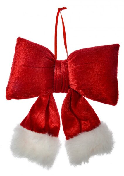 Vánoční ozdoba červená mašle s bílou kožešinkou Santa S – 15x3x17 cm