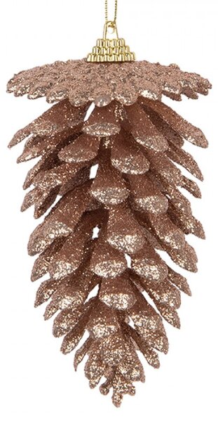 Vánoční ozdoba růžovozlatá třpytivá šiška – 7x13 cm