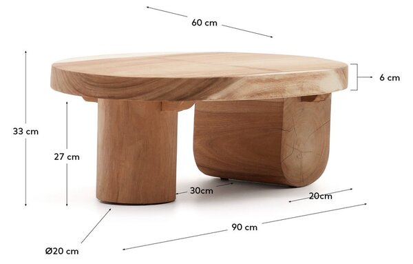 Konferenční stolek z masivu munggur v přírodní barvě 60x90 cm Mosi – Kave Home