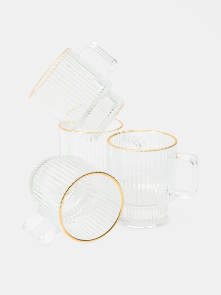 Sinsay - Sada skleněných hrnků s rýhovaným povrchem a pozlaceným okrajem 4 pack - clear