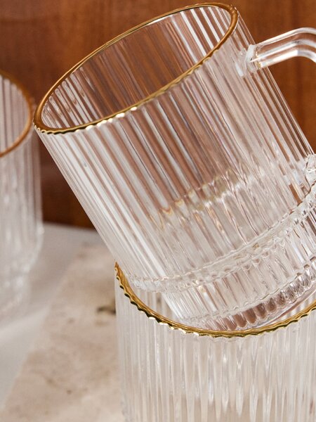 Sinsay - Sada skleněných hrnků s rýhovaným povrchem a pozlaceným okrajem 4 pack - clear
