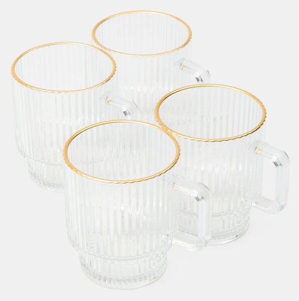 Sinsay - Sada skleněných hrnků s rýhovaným povrchem a pozlaceným okrajem 4 pack - clear