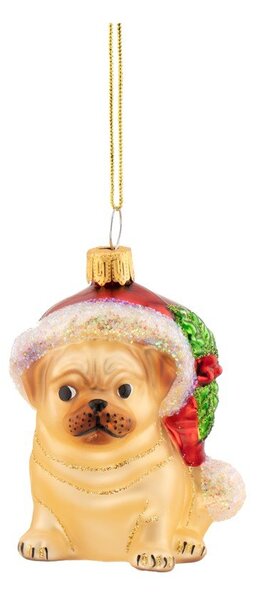 Skleněná vánoční ozdoba 6 cm Festive Pug – Sass & Belle