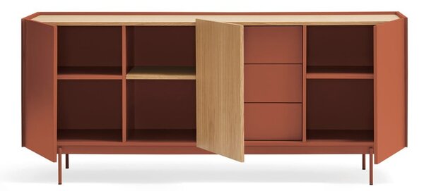 Nízká komoda v dekoru dubu v cihlovo-přírodní barvě 180x78 cm Otto – Teulat