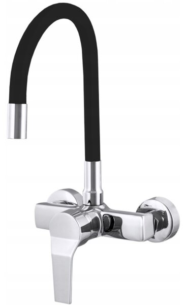 Gamma Flex, nástěnná dřezová baterie s elastickým ramenem, černá-chromová, GMA-BFXS-BK