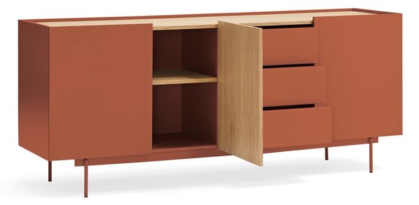 Nízká komoda v dekoru dubu v cihlovo-přírodní barvě 180x78 cm Otto – Teulat