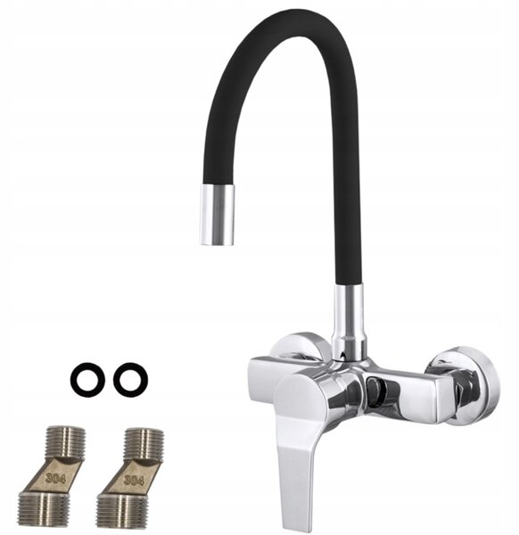 Gamma Flex, nástěnná dřezová baterie s elastickým ramenem, černá-chromová, GMA-BFXS-BK