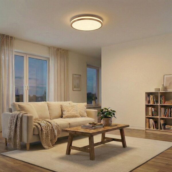 Stropní Lampa Lindby, Emiva, stmívatelné, Dřevo, Obývací pokoj, Dřevo, Moderní