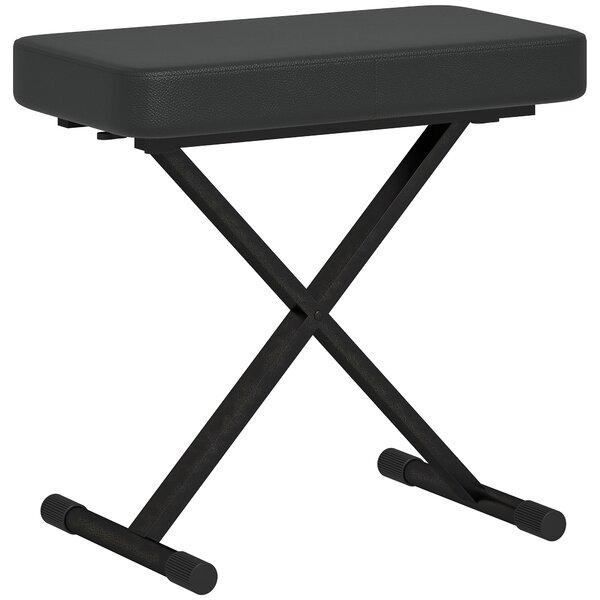Skládací a nastavitelné pianové stoličky HOMCOM v 4 výškách s X strukturou, PU kůže a kovová stolička s protiskluzovými nohami, 60x32x53-63 cm, Černá