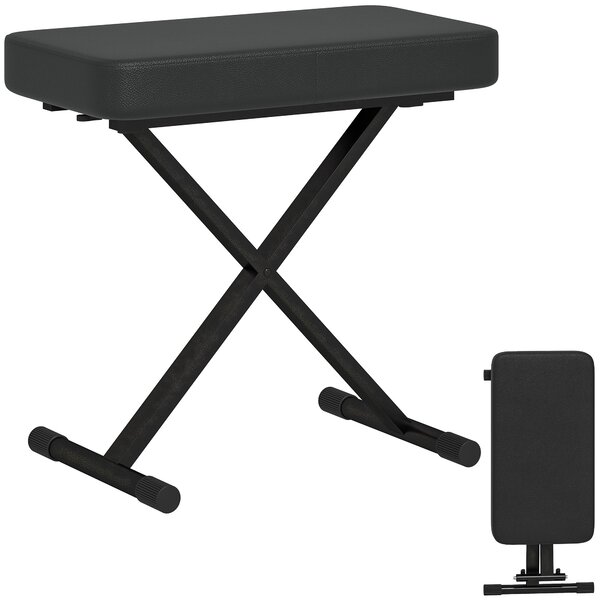 Skládací a nastavitelné pianové stoličky HOMCOM v 4 výškách s X strukturou, PU kůže a kovová stolička s protiskluzovými nohami, 60x32x53-63 cm, Černá