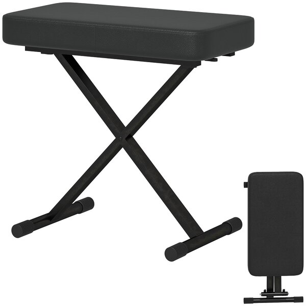 Skládací a nastavitelné pianové stoličky HOMCOM v 4 výškách s X strukturou, PU kůže a kovová stolička s protiskluzovými nohami, 60x32x53-63 cm, Černá